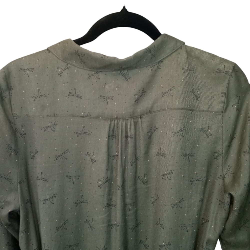 Fat Face Boho Button Down Shirt Dress Dragonfly Print Olive Green Size 8 - Picture 8 of 13